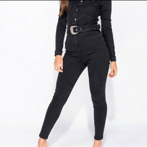Black Denim Jumpsuit - Picture 2 of 12